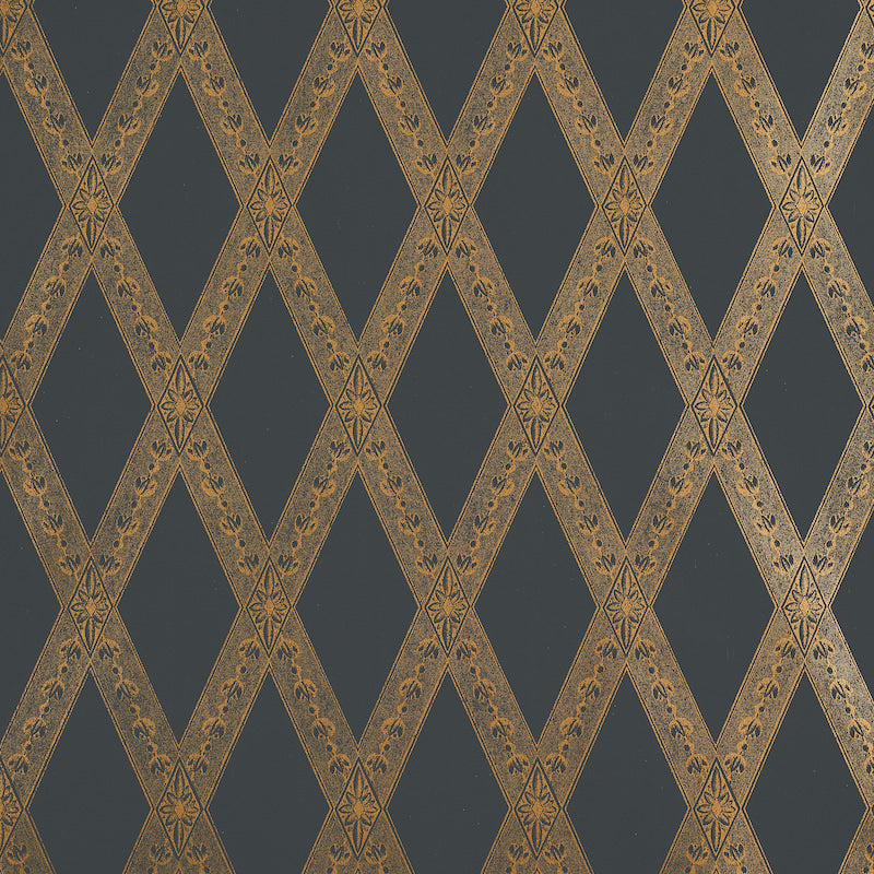 Schumacher Les Losanges Toile Gold On Black Wallpaper - Eade's Wallpaper