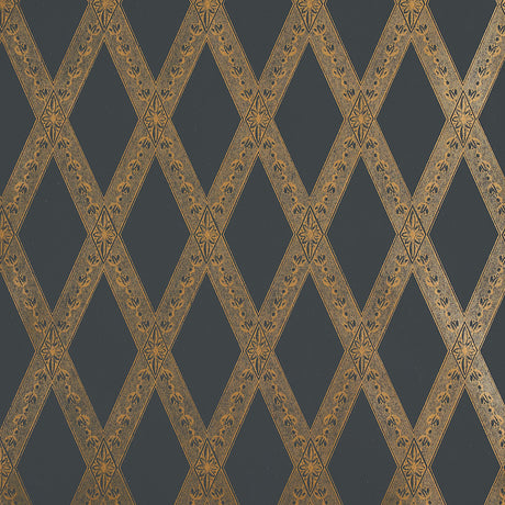 Schumacher Les Losanges Toile Gold On Black Wallpaper - Eade's Wallpaper