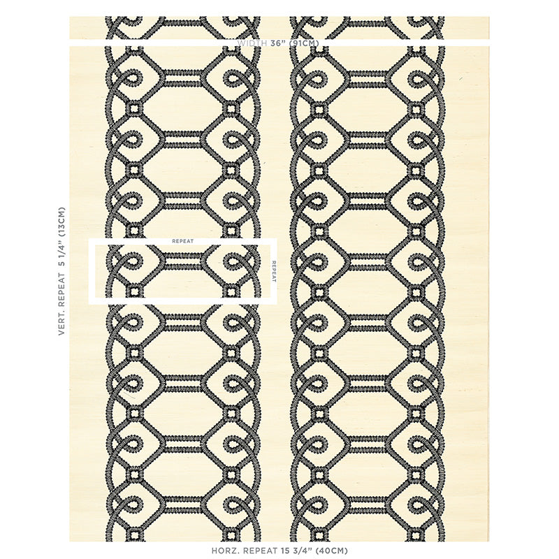 Schumacher Ziz Embroidered Sisal Black Wallpaper