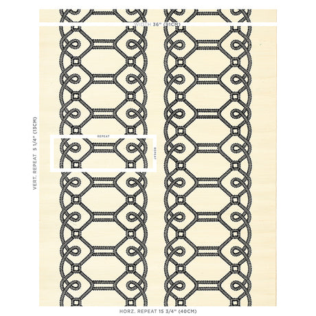 Schumacher Ziz Embroidered Sisal Black Wallpaper