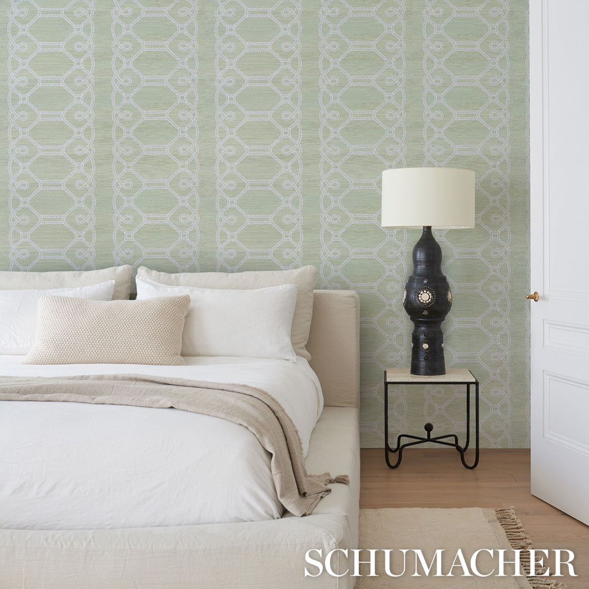 Schumacher Ziz Embroidered Sisal Mineral Wallpaper