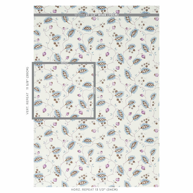 Schumacher Maryam Vine Sky & Plum Wallpaper - Eade's Wallpaper