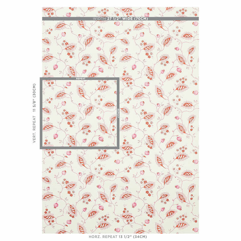 Schumacher Maryam Vine Pink & Red Wallpaper