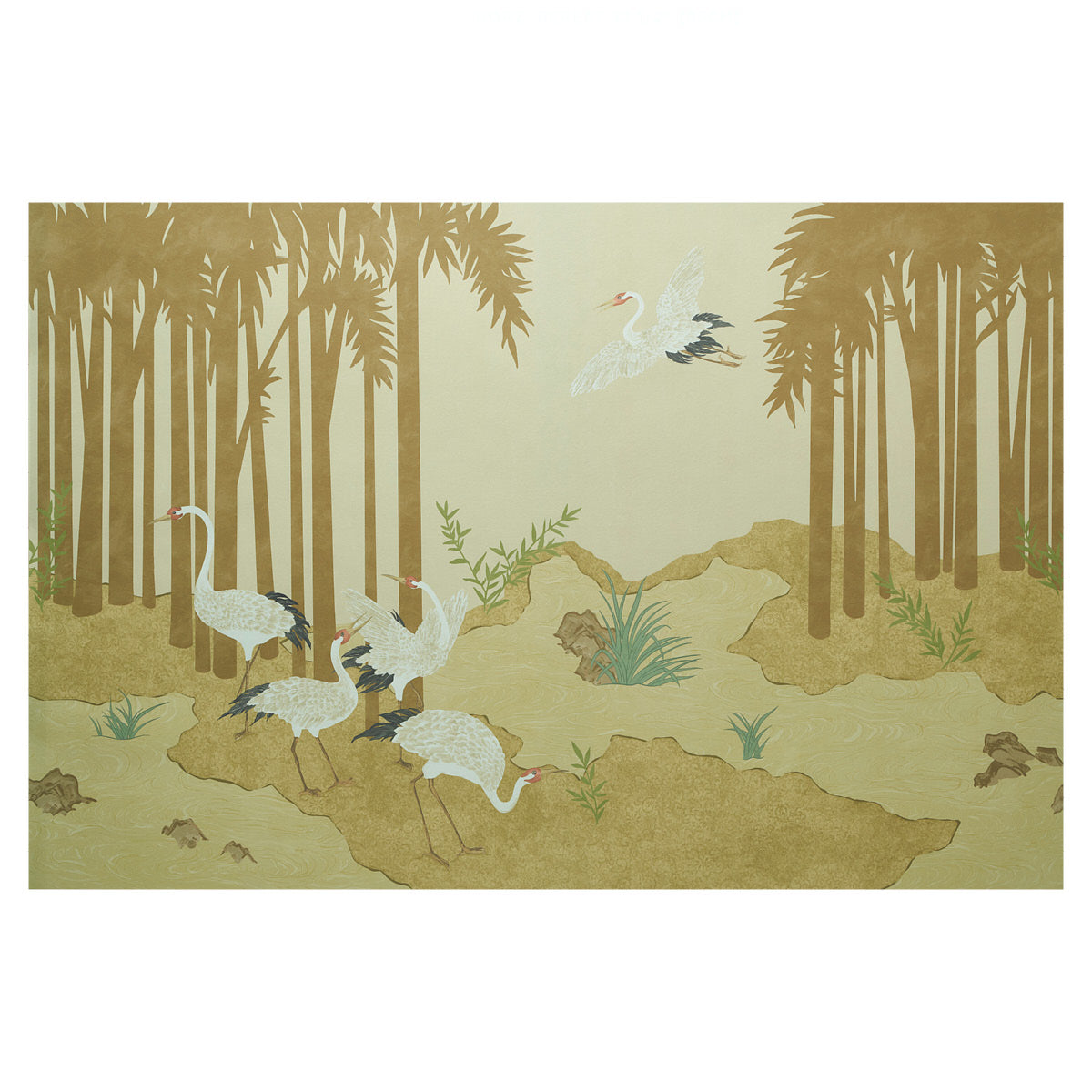 Schumacher Yashinoki Crane Panel Set Gold Wallpaper