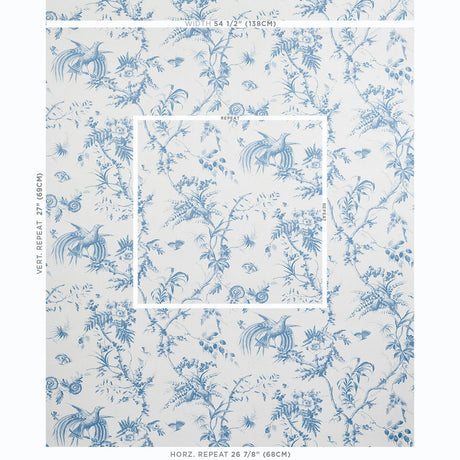 Schumacher Toile De La Prairie Blue Wallpaper - Eade's Wallpaper