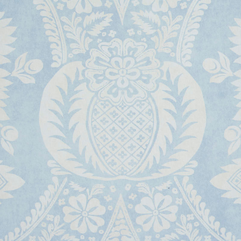 Schumacher Villandry Damask Print Blue Wallpaper