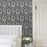 Schumacher Villandry Damask Print Blue Wallpaper