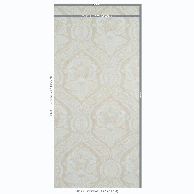 Schumacher Villandry Damask Print Neutral Wallpaper