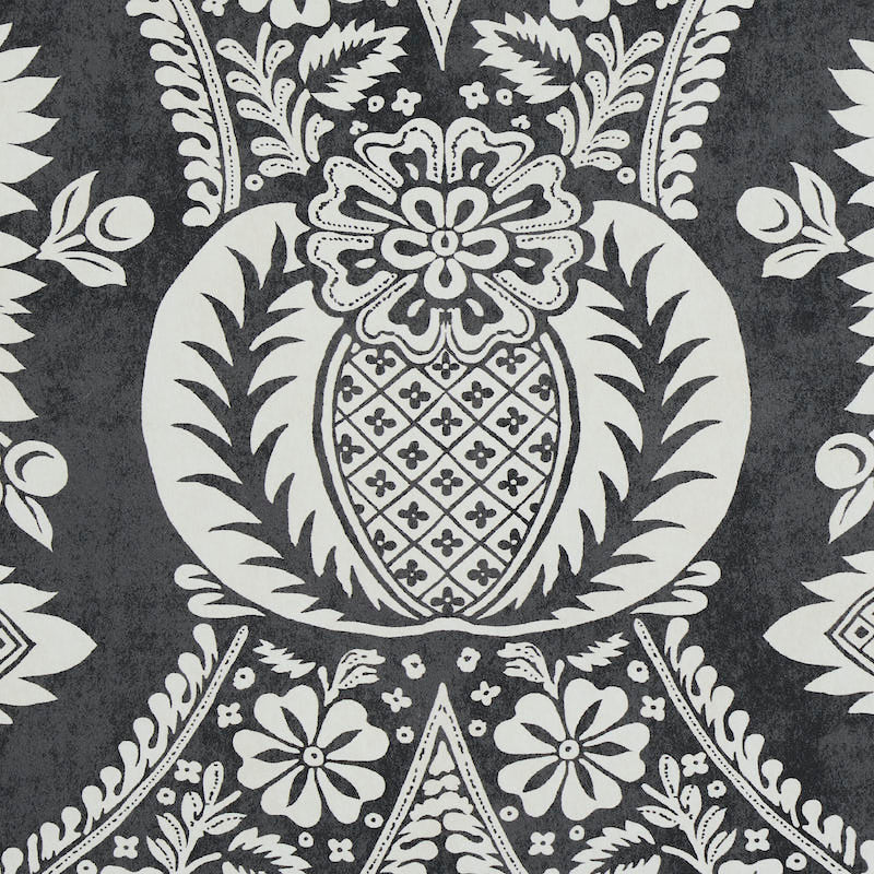 Schumacher Villandry Damask Print Black Wallpaper