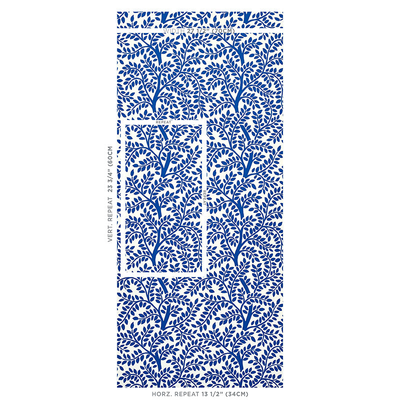 Schumacher Temple Garden Ii Blue Wallpaper - Eade's Wallpaper