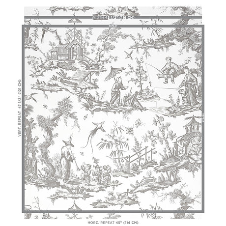 Schumacher Shengyou Toile Driftwood Wallpaper - Eade's Wallpaper