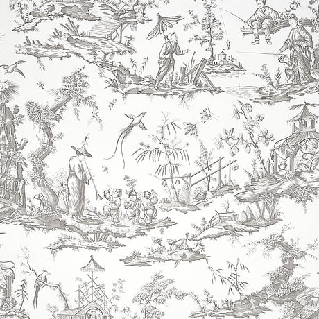 Schumacher Shengyou Toile Driftwood Wallpaper - Eade's Wallpaper