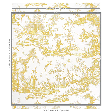 Schumacher Shengyou Toile Yellow Wallpaper - Eade's Wallpaper