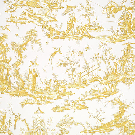 Schumacher Shengyou Toile Yellow Wallpaper - Eade's Wallpaper