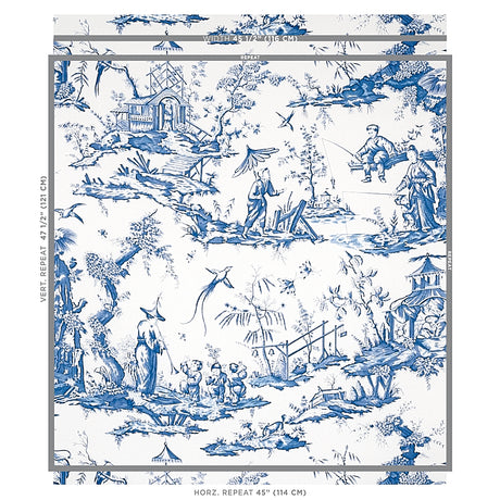 Schumacher Shengyou Toile Blue Wallpaper - Eade's Wallpaper