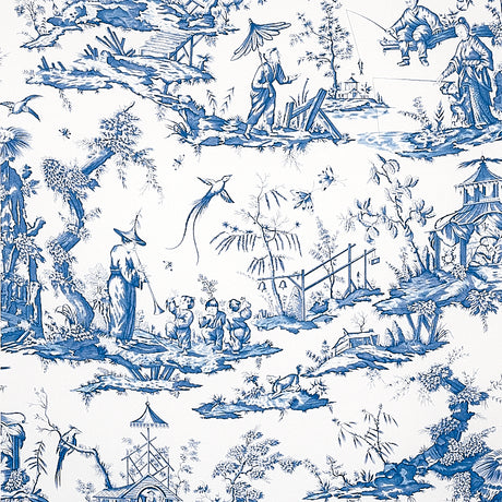 Schumacher Shengyou Toile Blue Wallpaper - Eade's Wallpaper