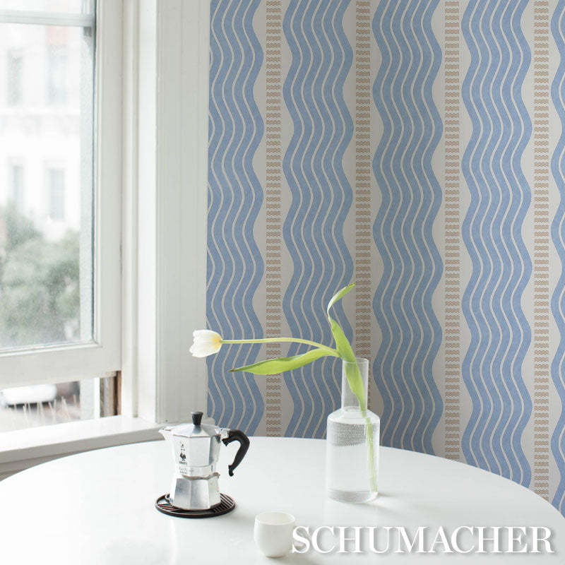 Schumacher Sina Stripe Blue Wallpaper - Eade's Wallpaper