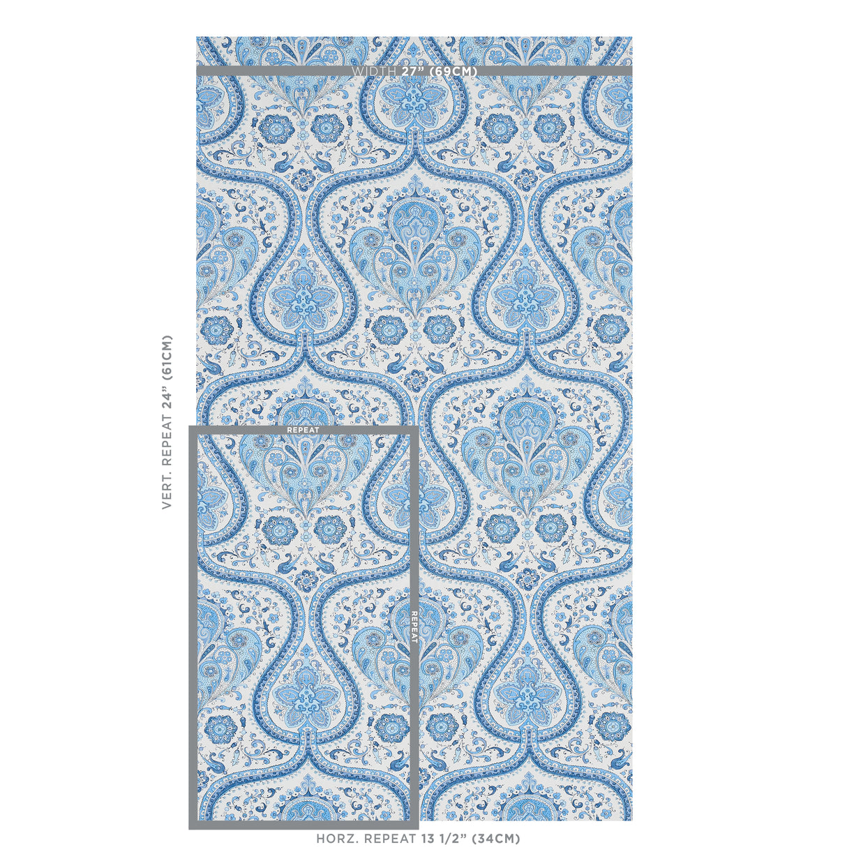 Schumacher Paisley Court Blue Wallpaper - Eade's Wallpaper