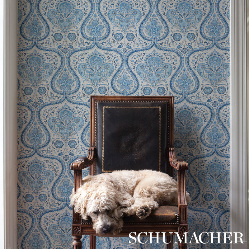 Schumacher Paisley Court Blue Wallpaper - Eade's Wallpaper