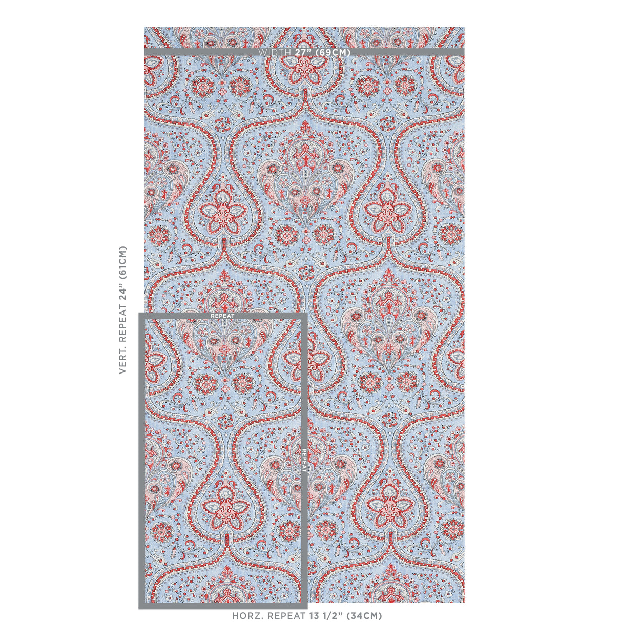 Schumacher Paisley Court Chambray Wallpaper - Eade's Wallpaper