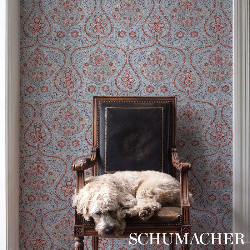 Schumacher Paisley Court Chambray Wallpaper - Eade's Wallpaper