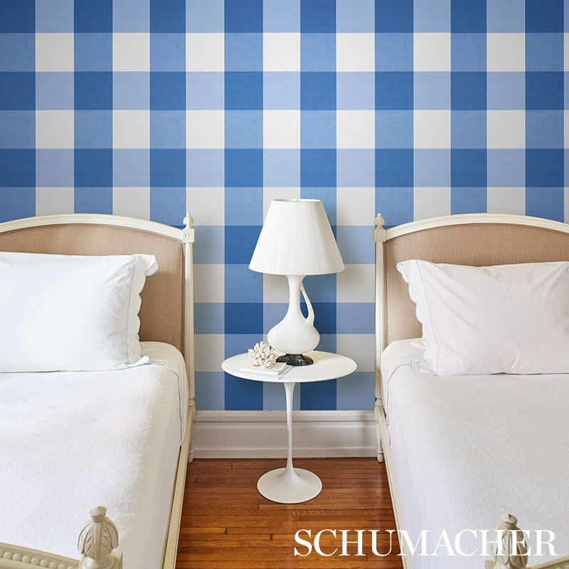 Schumacher Willa Check Large Navy Wallpaper