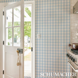 Schumacher Willa Check Small Chambray Wallpaper