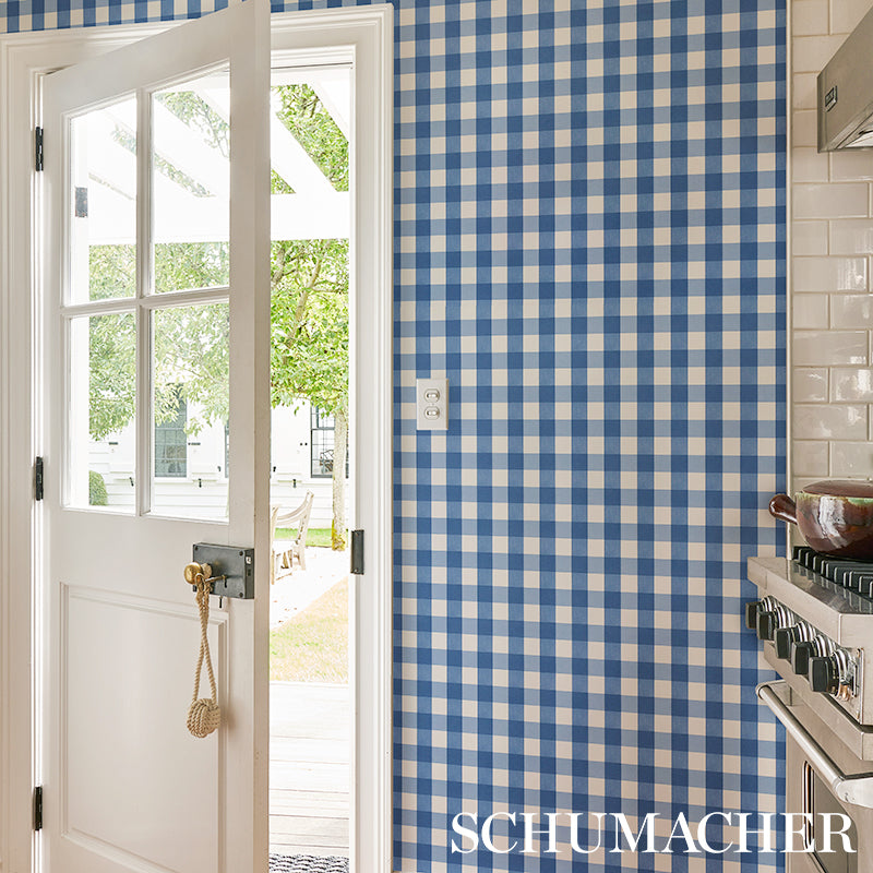 Schumacher Willa Check Small Navy Wallpaper