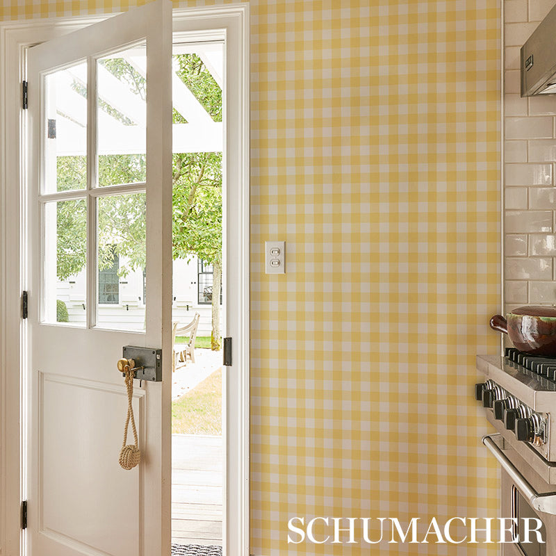 Schumacher Willa Check Small Yellow Wallpaper