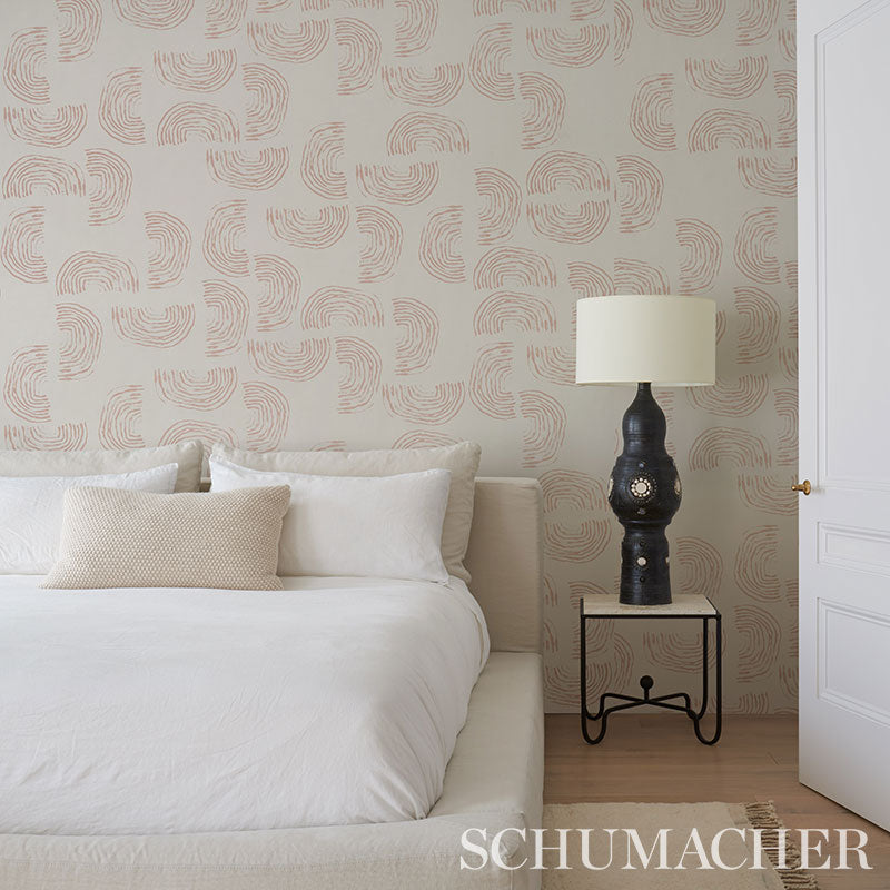 Schumacher Quansoo Coral On Ivory Wallpaper - Eade's Wallpaper