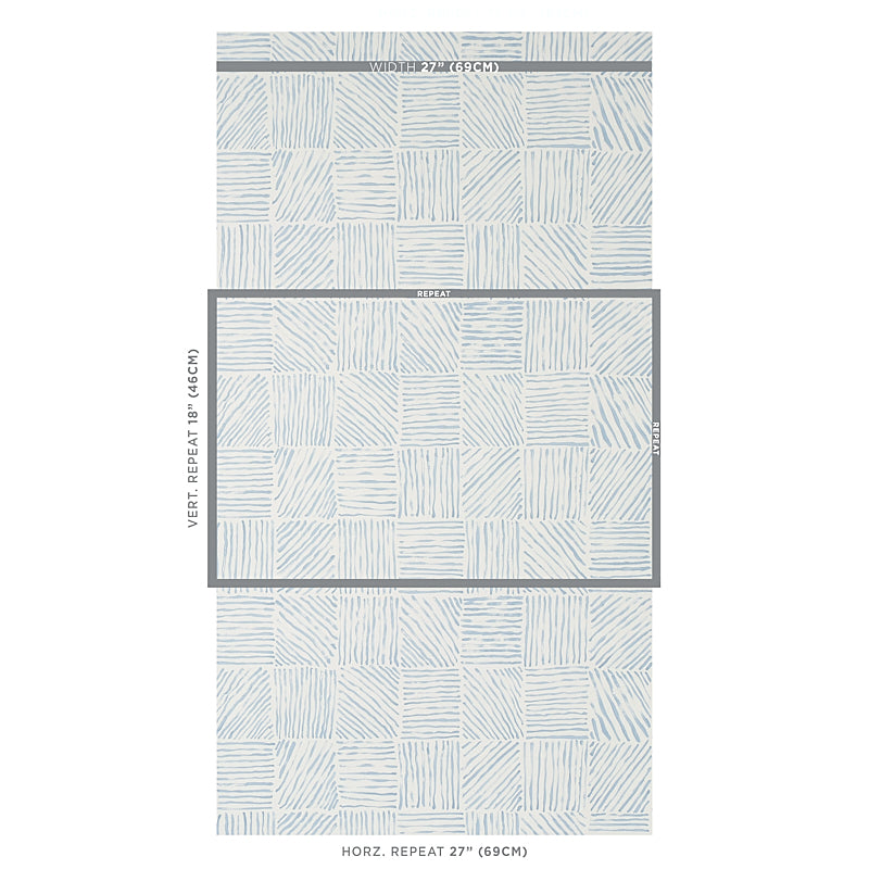 Schumacher Katama Blue On Ivory Wallpaper