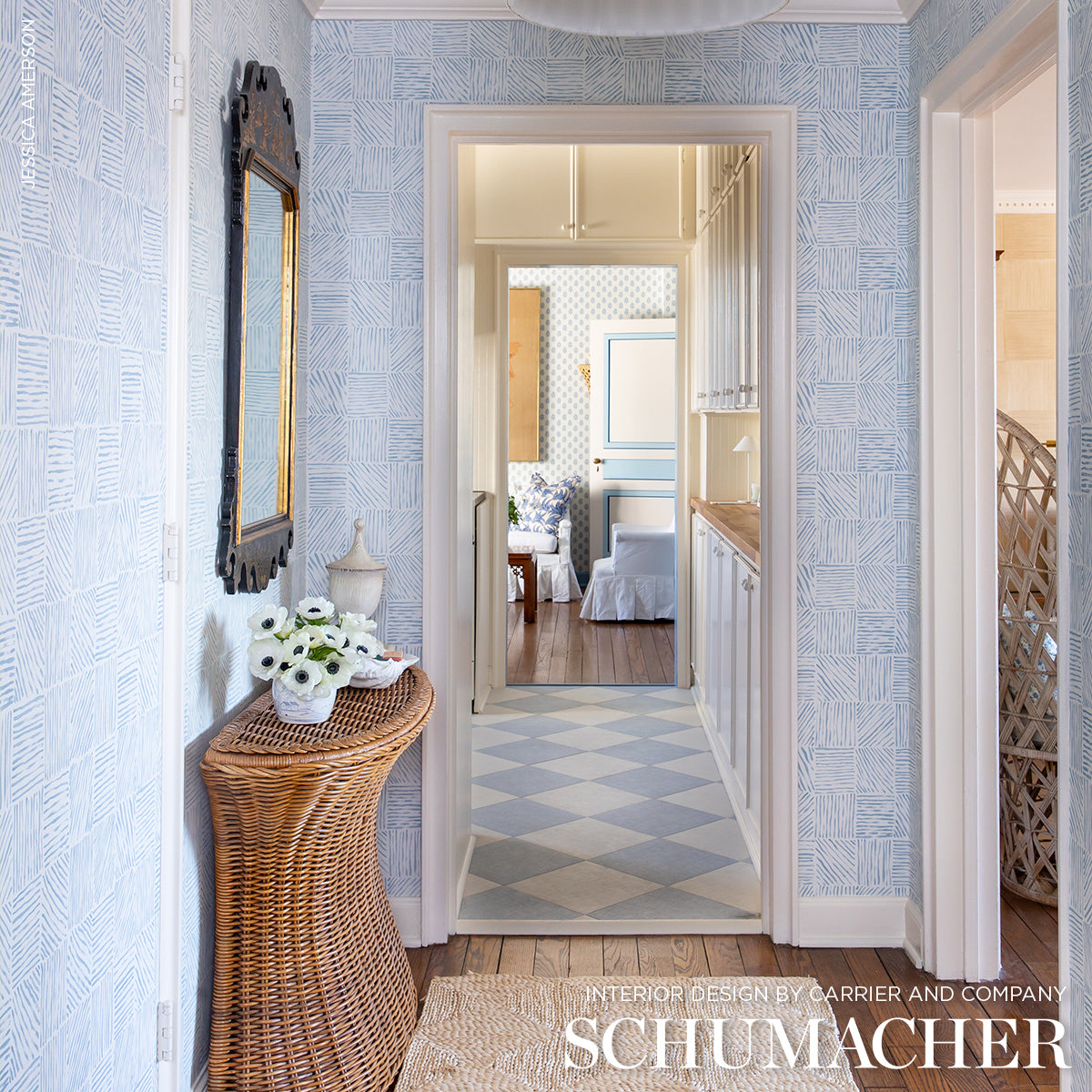 Schumacher Katama Blue On Ivory Wallpaper