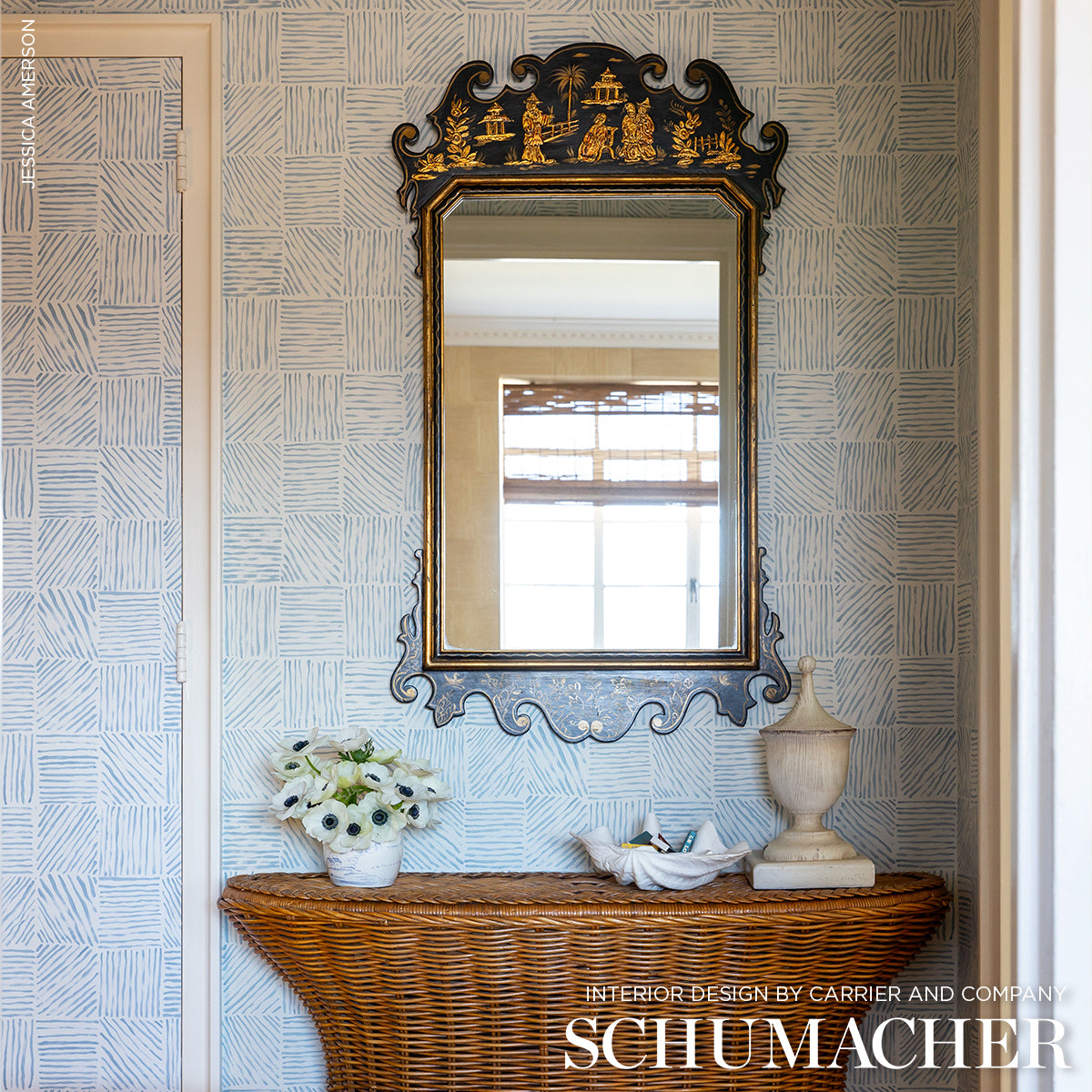 Schumacher Katama Blue On Ivory Wallpaper