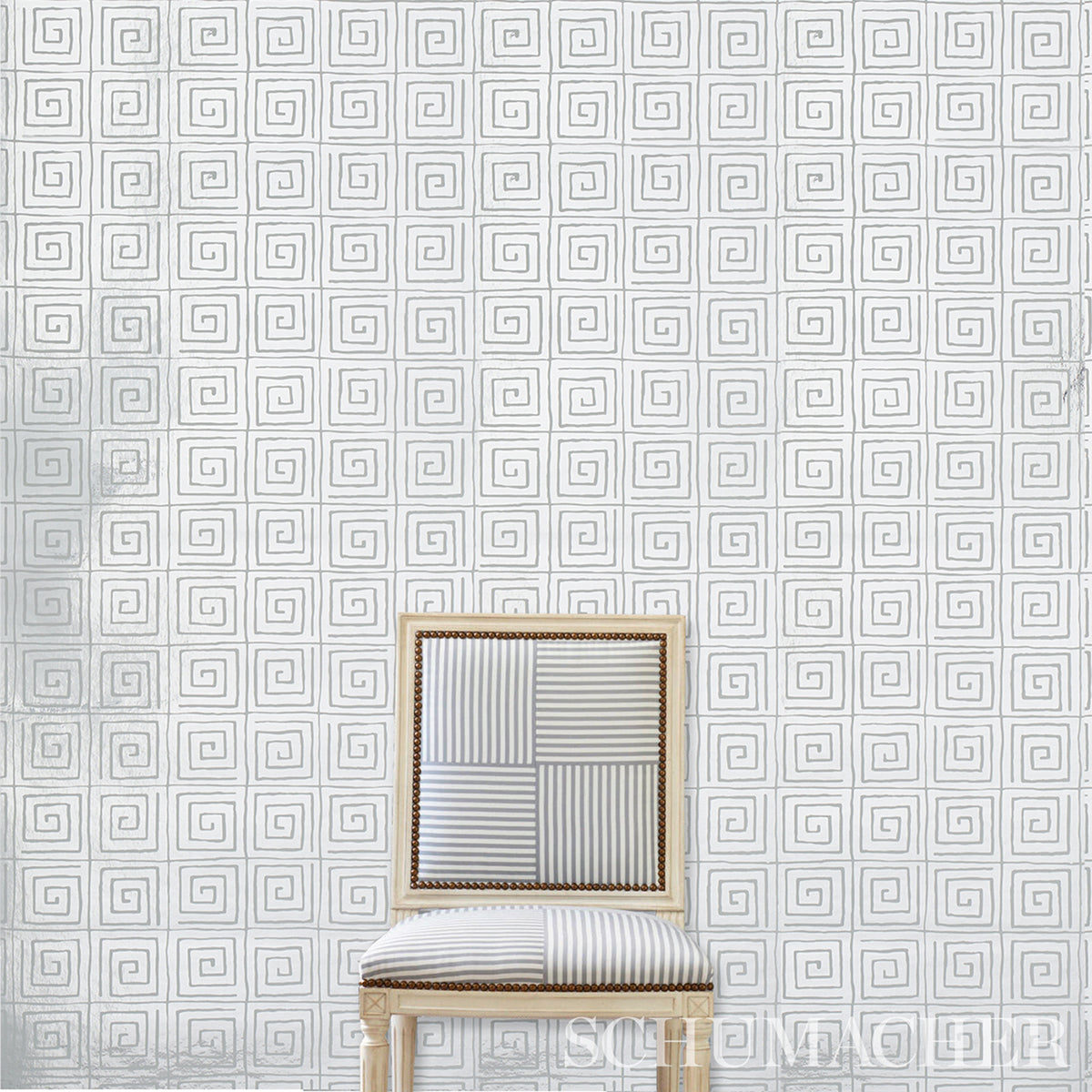 Schumacher Trousdale Metallic Platinum Blanc Wallpaper - Eade's Wallpaper