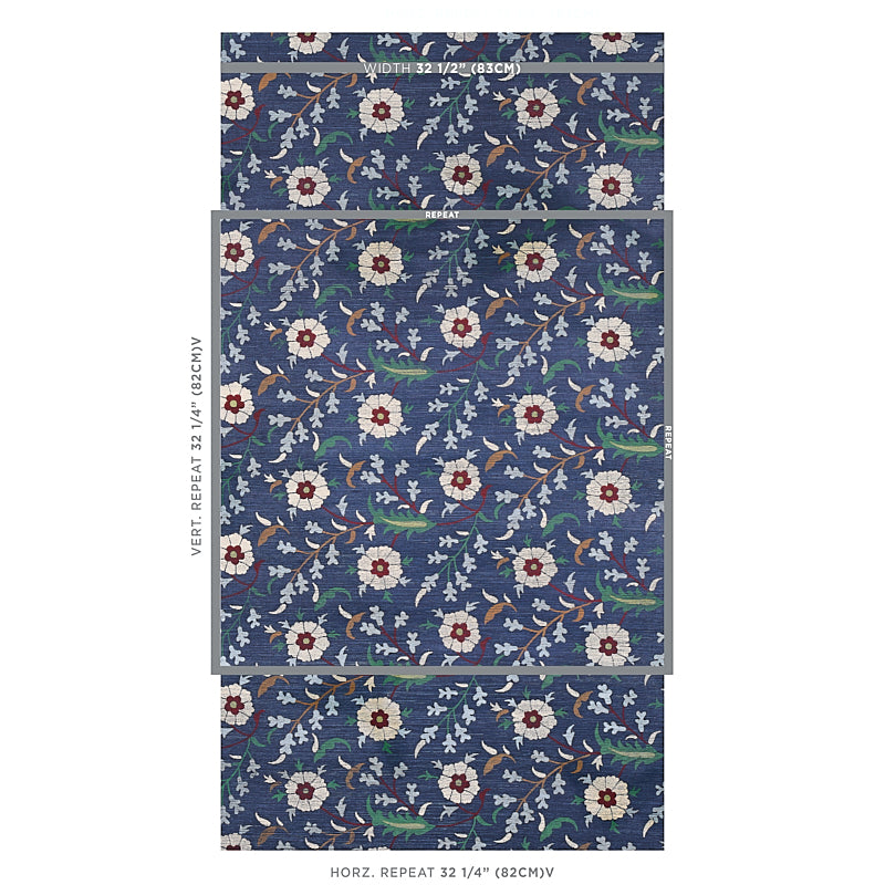 Schumacher Floralia Sisal Indigo Wallpaper