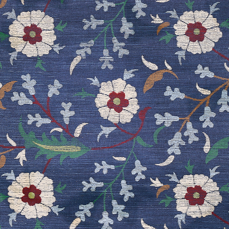 Schumacher Floralia Sisal Indigo Wallpaper
