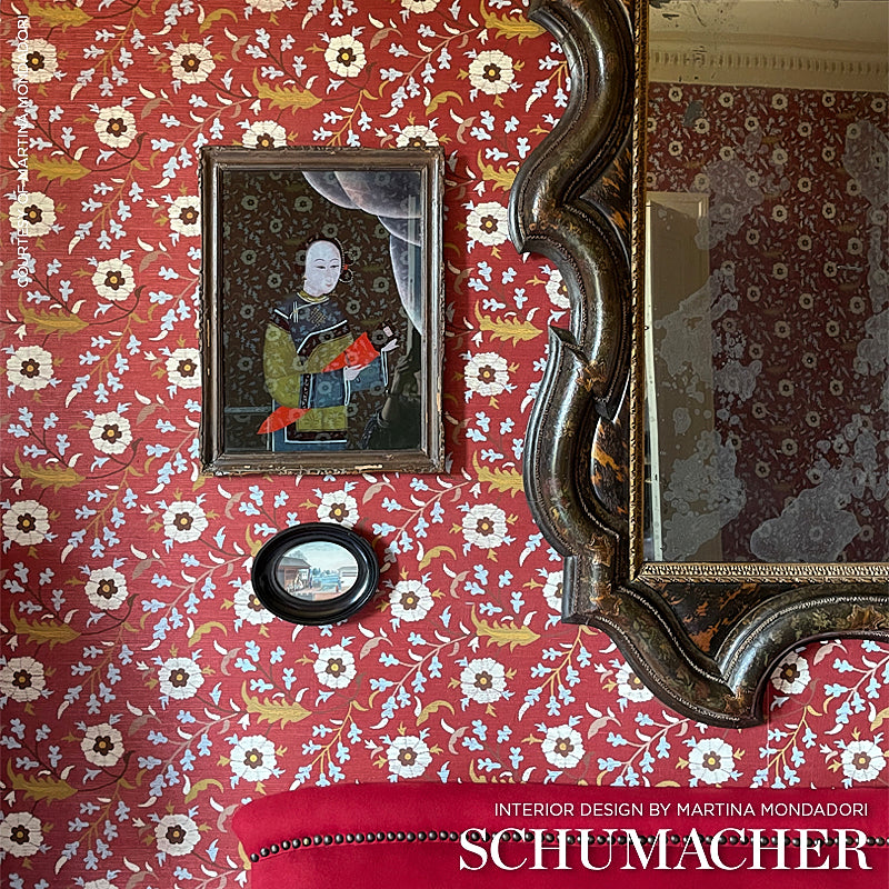 Schumacher Floralia Sisal Indigo Wallpaper