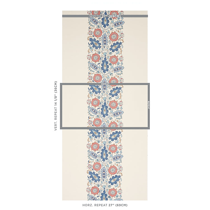 Schumacher Anatolia Blue & Red Wallpaper