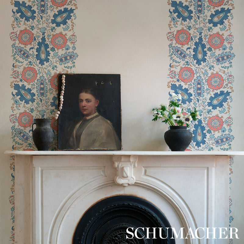 Schumacher Anatolia Blue & Red Wallpaper