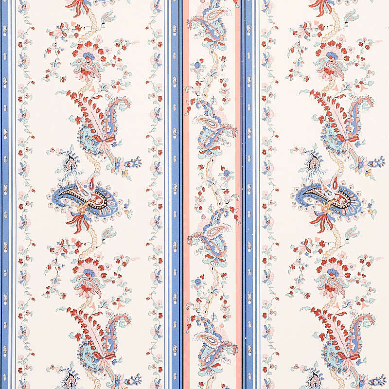 Schumacher Elena Paisley Stripe Blue Wallpaper