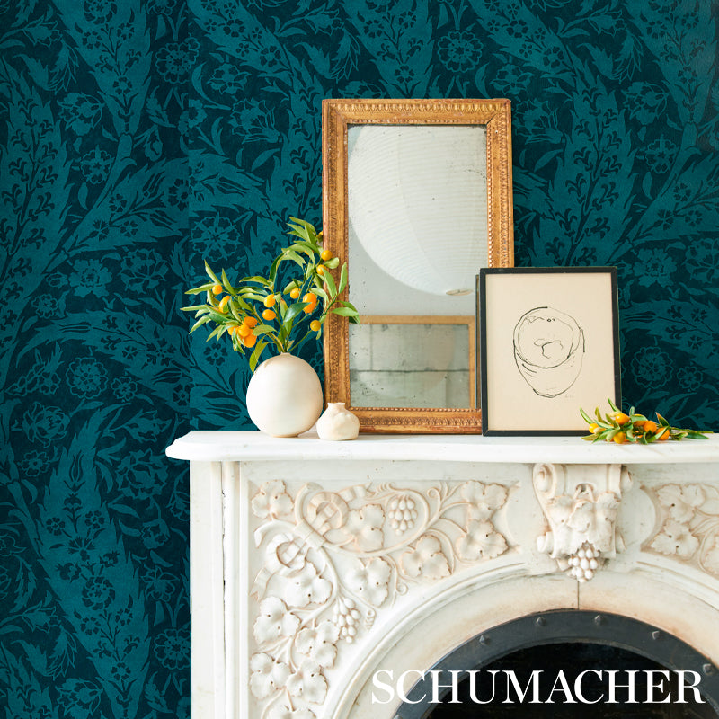 Schumacher Saz Paisley Peacock Wallpaper - Eade's Wallpaper
