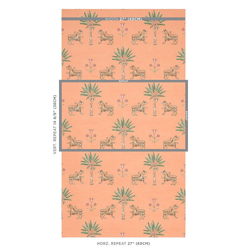 Schumacher Tiger Palm Crimson On Peach Wallpaper - Eade's Wallpaper