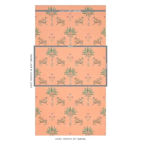 Schumacher Tiger Palm Crimson On Peach Wallpaper - Eade's Wallpaper