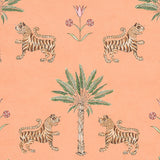 Schumacher Tiger Palm Crimson On Peach Wallpaper - Eade's Wallpaper