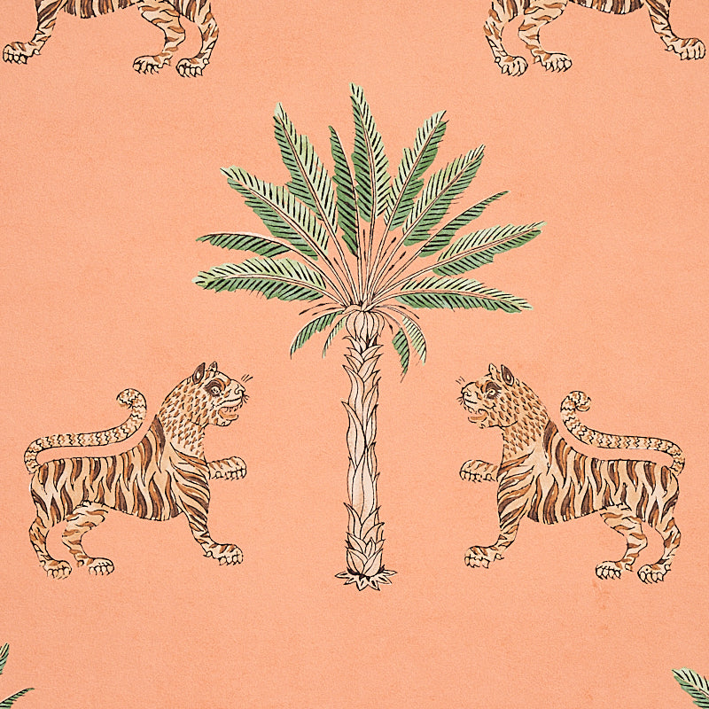 Schumacher Tiger Palm Crimson On Peach Wallpaper - Eade's Wallpaper