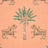 Schumacher Tiger Palm Crimson On Peach Wallpaper - Eade's Wallpaper