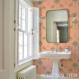 Schumacher Tiger Palm Crimson On Peach Wallpaper - Eade's Wallpaper