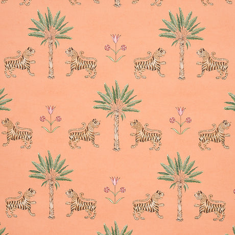 Schumacher Tiger Palm Crimson On Peach Wallpaper - Eade's Wallpaper