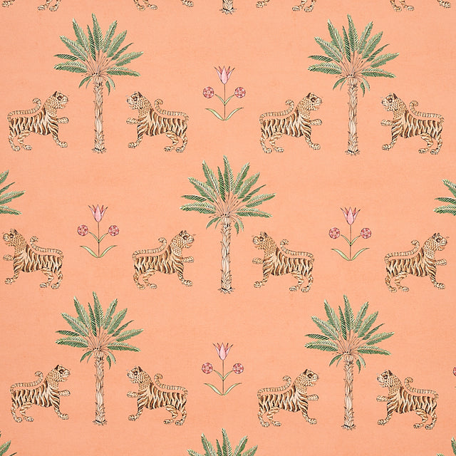 Schumacher Tiger Palm Crimson On Peach Wallpaper - Eade's Wallpaper