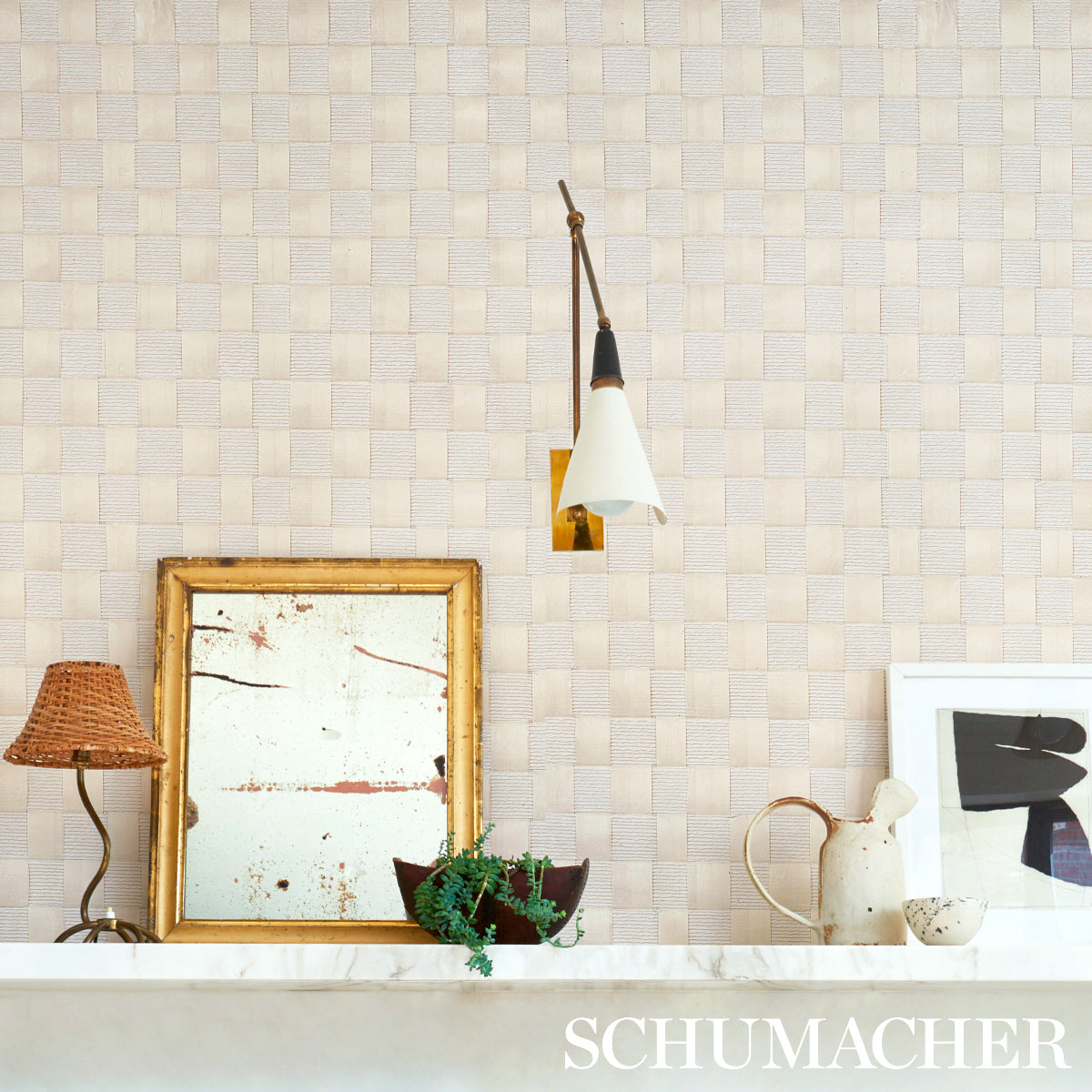 Schumacher Textured Check White Wallpaper - Eade's Wallpaper